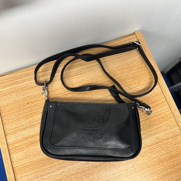 Leather Harley Davidson Winged Logo Black Crossbody Purse - Picture 4 of 6